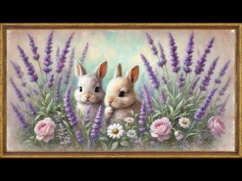 Vintage Easter Bunny Greetings | 4K Gold Framed Easter Art Screensaver | Relaxing Spring Ambience