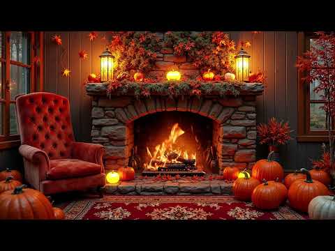 Smooth Jazz Music & Fireplace Sounds in Cozy Autumn Cabin Ambience 🍂 Relaxing Jazz to Work, Study