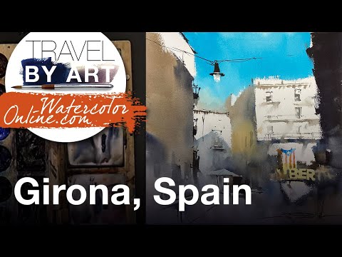 #247 Travel by art, Ep. 103: Shady Street of Girona, Spain (Watercolor Cityscape Demo)