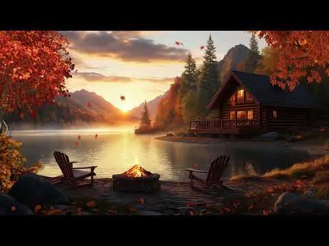 🍂 Autumn Sunset Lakeside Ambient: Bonfire, Rustling Leaves and Nature Sounds for Relaxing, Sleeping