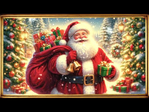 Santa Brings Holiday Cheer | 4K Christmas Art Screensaver for TV | Gold Frame TV Art |Relaxing Scene