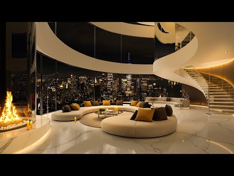 Serene Apartment Luxury View Night New York City | Soothing Jazz Piano for Stress Relax & Chill