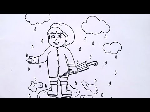 rainy season drawing | A boy in rain drawing | A boy with umbrella drawing | ☔