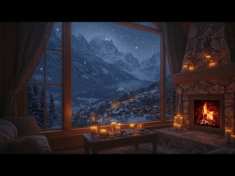 Snowy Cabin Serenity: Fireplace Crackles & Soft Snowfall for Ultimate Relaxation and Sleep