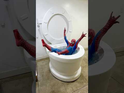 SPIDERMAN BIG FALL into the Worlds Largest Toilet with HUGE SPLASH #shorts