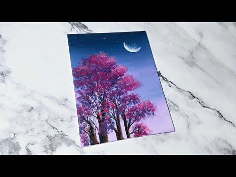 Cherry Blossom Tree / Night Sky Acrylic Painting Idea for Beginners ✨️