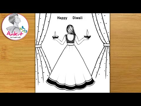 Beautiful Diwali Drawing Easy/Diwali Festival Scenery Drawing For Beginners /Diwali competition 2024