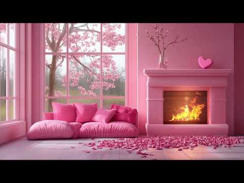 💓 Valentine’s Day Pink 🎀 Fireplace Burning🔥 for Valentine’s day Ambience | Crackling Sounds Relaxing