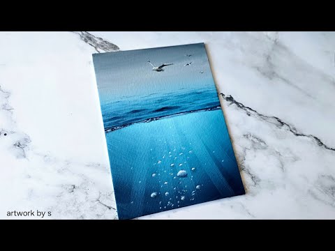 Easiest Way to Paint Underwater Ocean Scene / Acrylic Painting Ideas for Beginners / Mini Canvas