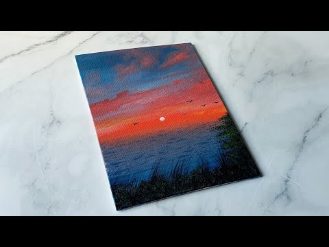 Easy sunset painting idea / acrylic painting for beginners ✨️