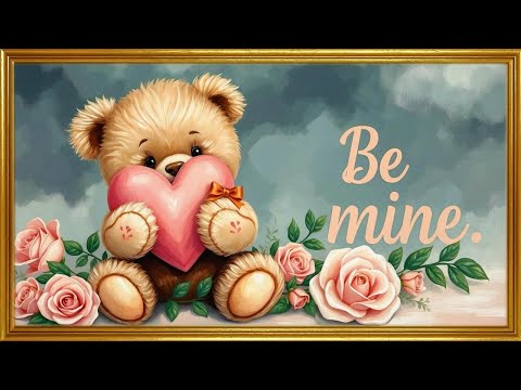 A Lovable Teddy’s Valentine Wish-- Be Mine | 4K Valentine Art Screensaver | Gold Frame TV Art | 2Hrs