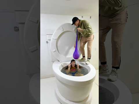 My EXBOYFRIENDS Twin Pranked Me with Purple Balloon in the Worlds Largest Toilet #shorts