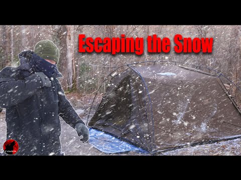 Winter Camping in the Snow With POWERFUL Winds - Hunkering Down for the Cold Blast