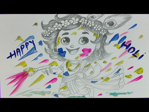 Happy Holi Drawing krishna celebrating Holi Pencil drawing #drawing #art