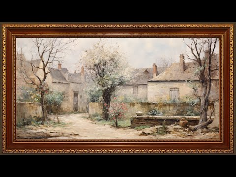 Scottish Courtyard Garden, Vintage Impressionist Oil Painting | Framed Art Screensaver for TV