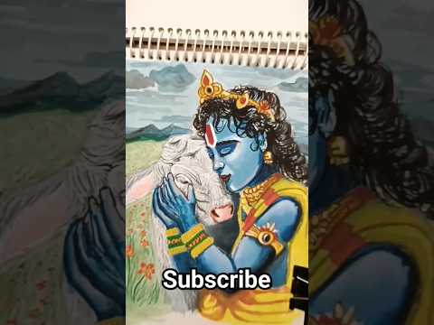 krishna painting with cow #krishna #kanha #krishnastatus #watercolor #painting #radhakrishna #ram