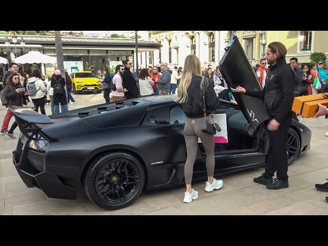 Billionaire Lady entering her LAMBORGHINI MURCIELAGO SV at Casino de Monaco!!