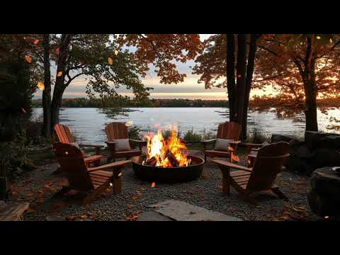 Cozy Fall Jazz Music while Firepit Burning Lake Ambience Soothing Calming Relaxing