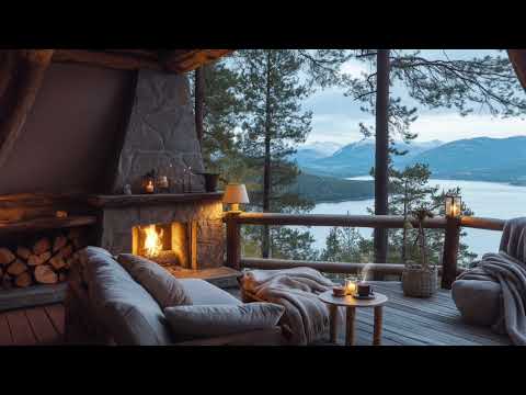 Cozy Outdoor Fireplace Ambience | Crackling Fireplace ASMR in a Serene Mountains | Relax & Unwind