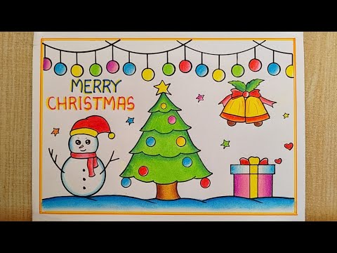 Merry Christmas drawing easy| Santa Claus drawing| Christmas Tree drawing| Merry Christmas poster