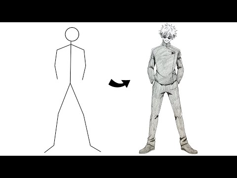 How to Draw Gojo Satoru Full Body from Stick Man | Easy Step-by-Step Guide