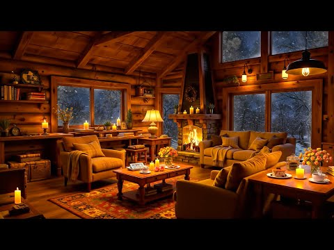 Relaxing Jazz in Cozy Winter Cottage Ambience ❄ Blizzard, Howling Wind & Fireplace Sounds for Sleep