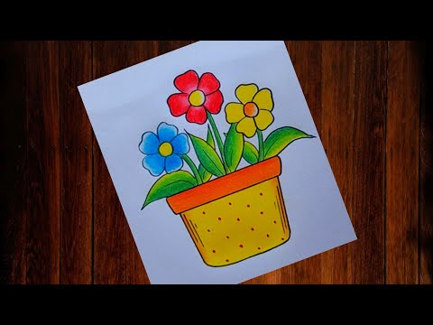 Easy and Simple Flower pot drawing| Flower Vase drawing| How to draw Flower pot| Flower drawing easy