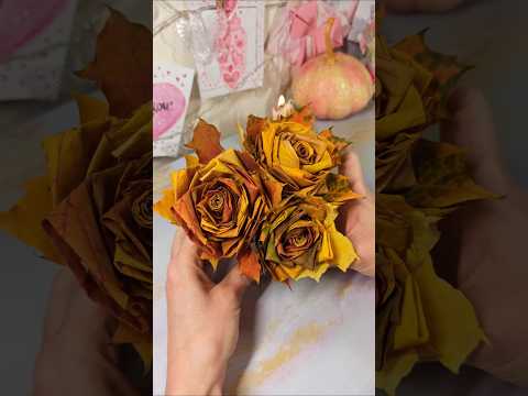 Leaf Roses DIY 🏵️🍂🧡 #craft #creative #diy #shorts #satisfying #leaf #fall #autumn #inspiration #art