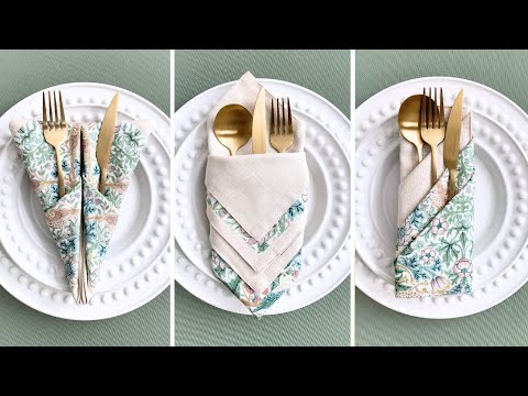 How to Fold Dinner NAPKIN to HOLD CUTLERY ✣ Silverware Pouch Holders ✣ Asmr napkin folding