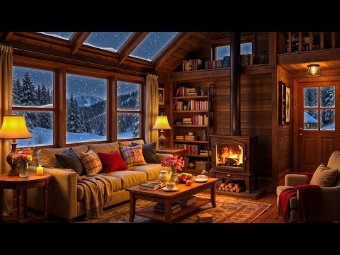 Relaxing Jazz Music & Crackling Fireplace in Reading Nook Ambience to Unwind ❄️ Cozy Winter Ambience