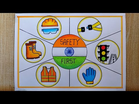 National Safety Day Drawing easy,4th March| Safety Day Poster Drawing| Safety First drawing easy