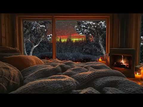 Relaxing Snowy Cabin Nights ⛄ Jazz Tunes, Crackling Fireplace & Gentle Winter Ambience