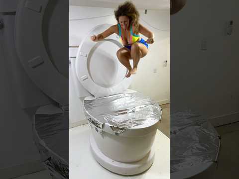 SUPER HIGH JUMP into the Worlds Largest Toilet Covered in 100 Layers of Tin Foil #shorts