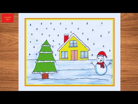 How to draw  Winter Scenery easy step by step || Winter Scenery drawing in a landscape ||