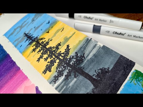 How to use Ohuhu Markers || scenery drawing with ohuhu || landscape Drawing || bookmark Drawings