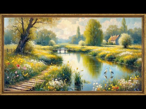 Vintage Spring Countryside Painting | 4K Gold Frame TV Art Screensaver | Relaxing Nature Ambience |