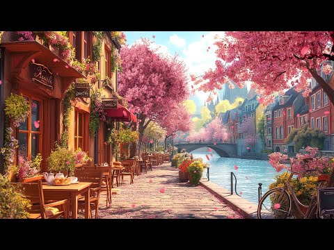 Happy Spring Morning | Sweet Jazz Music & Cozy Café Ambience by the River for Work, Study & Relax