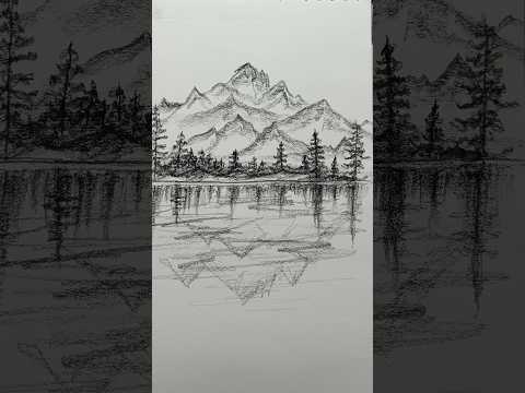 Mountain and Lake || #drawing #easy #mountainart #lake #tree