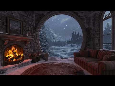 Cozy Cabin in a Snowy Forest | Crackling Fireplace & Gentle Snowfall for Sleep & Relaxation