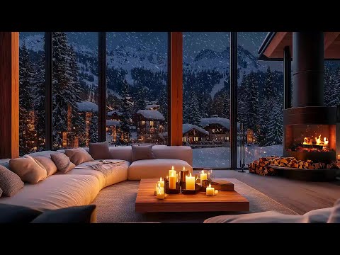 Cozy Cabin Ambience - Soft Jazz Music with Fireplace Sounds, Blizzard & White Nosie for Relaxation