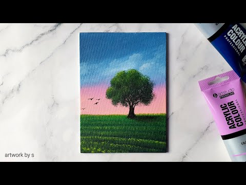 How to Draw a Simple Tree | Easy Acrylic Painting Tutorial for Beginners | Mini Canvas Painting