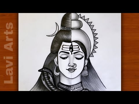 How to draw shiva parvati half face | Shiva Parvati drawing | Ardhnareshear drawing| Mahadev drawing