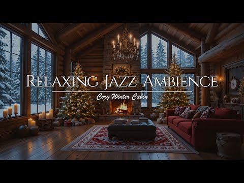 Smooth Jazz & Snowfall | 4K Cozy Cabin Fireplace for Relaxation