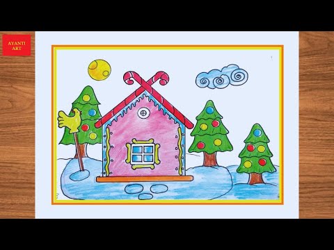 How to draw  Winter Scenery easy step by step || Winter Scenery drawing in a landscape ||