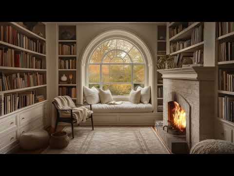 Cozy Home Library Ambiance Fireplace Sounds & Soft Piano Ambience | ASMR Sleep, Study & Focus