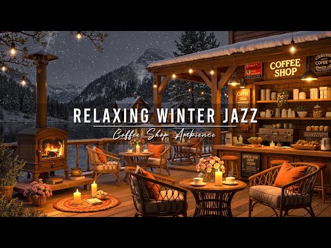 Cozy Winter Porch Ambience with Jazz Relaxing Music ⛄ Smooth Jazz Music & Fireplace Sounds for Work