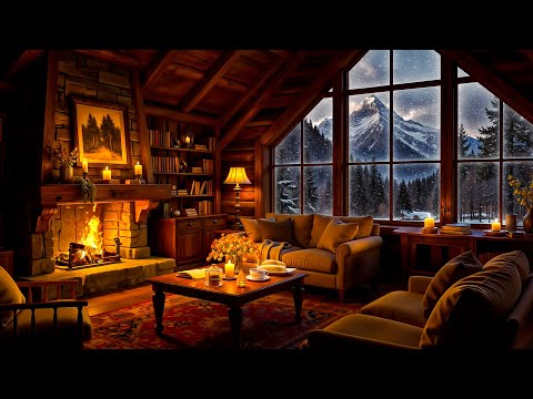 Cozy Winter Hut on a Snowy Day ❄️ Relaxing Jazz, Howling Wind & Fireplace Sounds for Stress Relief