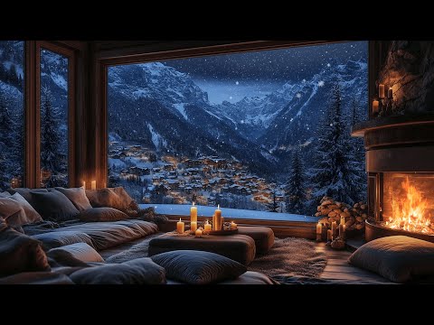 Snowy Cabin Serenity | Gentle Snow & Fireplace Sounds for Relaxation & Healing