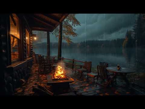 Abandoned Porch By The Lake | The Sound of Rain and Fire Help Healing Insomnia, Stress Relief, Sleep