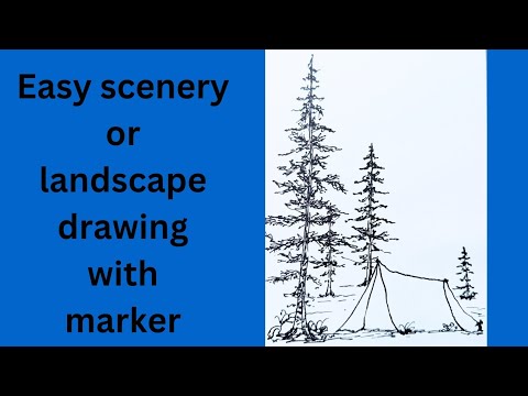 Easy Landscape Drawing with Marker || #easy #landscapedrawing #easyscenary #markerdrawing